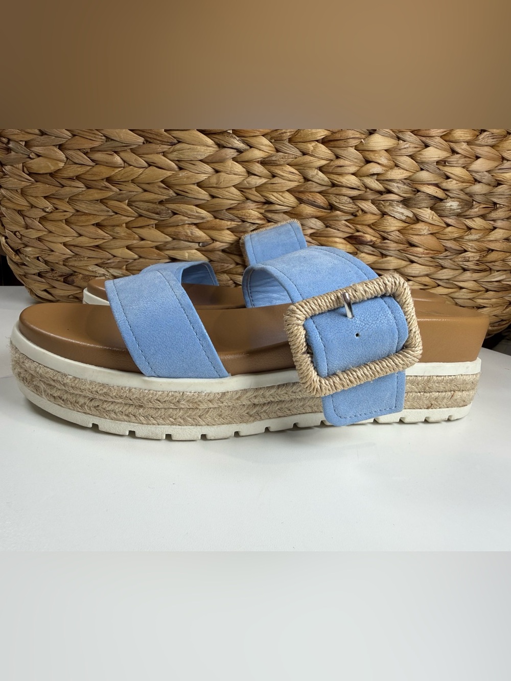 MIA Light Blue Double-Strap Platform Slide Sandals - Picture 4 of 6